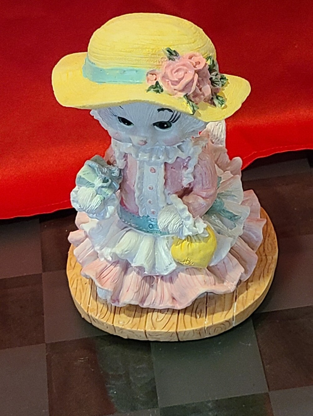 Yellow Hat Pink Kitty Figurine Home Accent - Picture 3 of 8